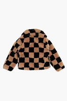 Girls Checkered Faux Fur Jacket (Kids)