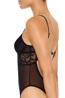 Lace-Trim Mesh Lingerie Bodysuit