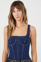 Denim Square-Neck Bustier Bodysuit