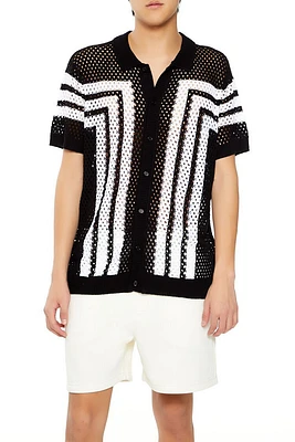 Striped Crochet Polo Shirt