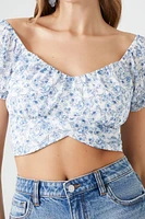 Floral Surplice Tie-Back Crop Top