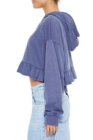 Cropped Ruffle-Hem Hoodie