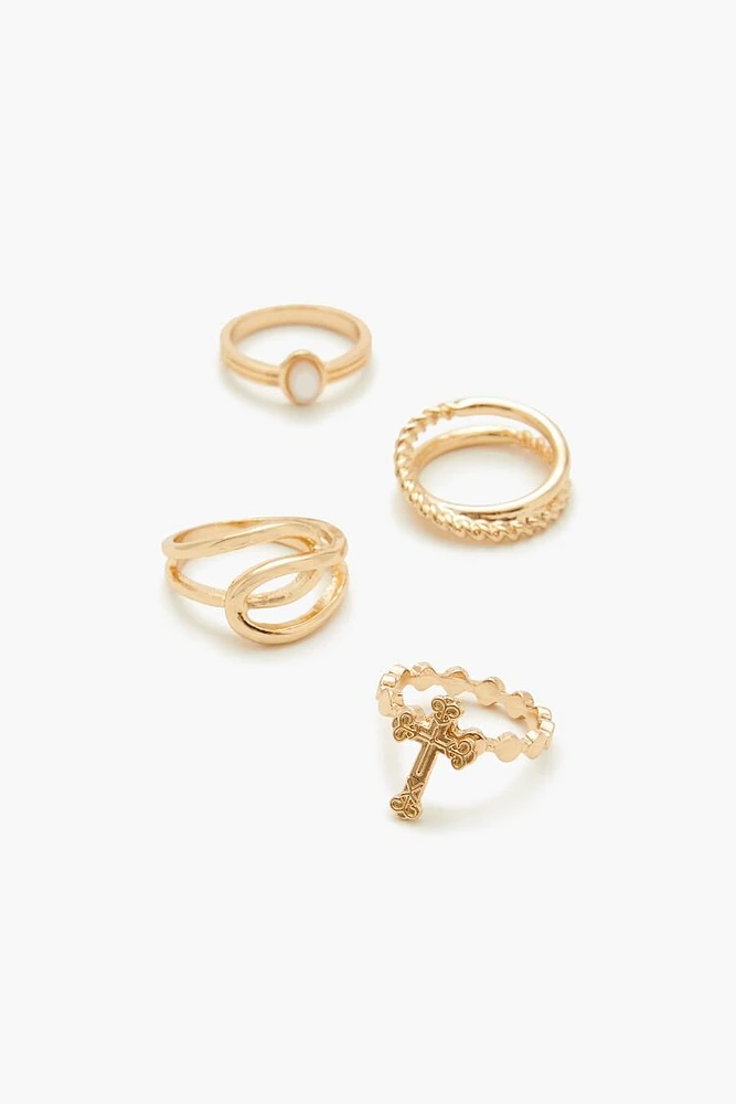 Faux Stone Cross Ring Set