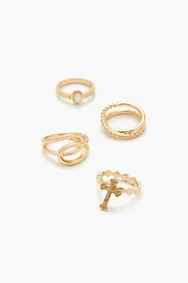 Faux Stone Cross Ring Set