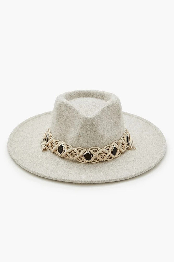 Macrame Crochet-Trim Fedora Hat