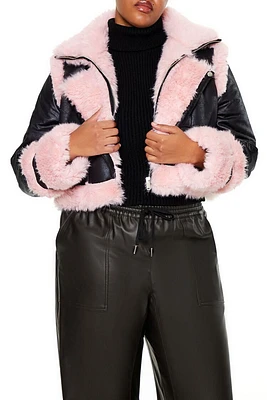 Plus Faux Leather & Fur Jacket