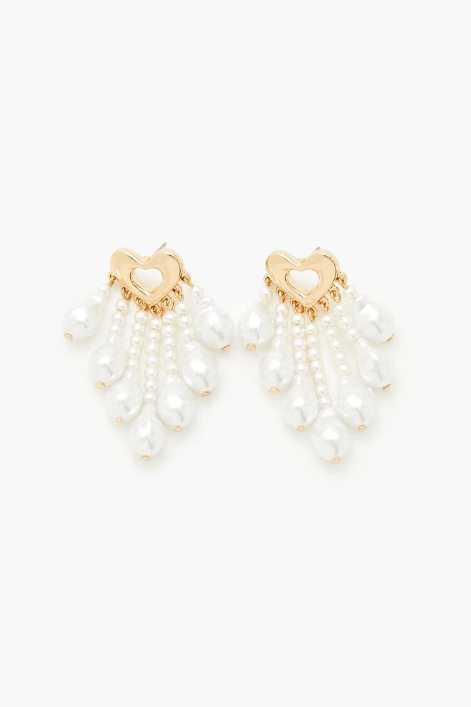 Faux Pearl Heart Chandelier Earrings