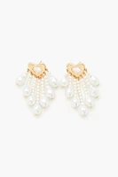 Faux Pearl Heart Chandelier Earrings