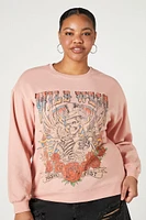 Plus Rhinestone Wild West Graphic Pullover