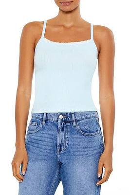 Ribbed Lace-Trim Cropped Cami