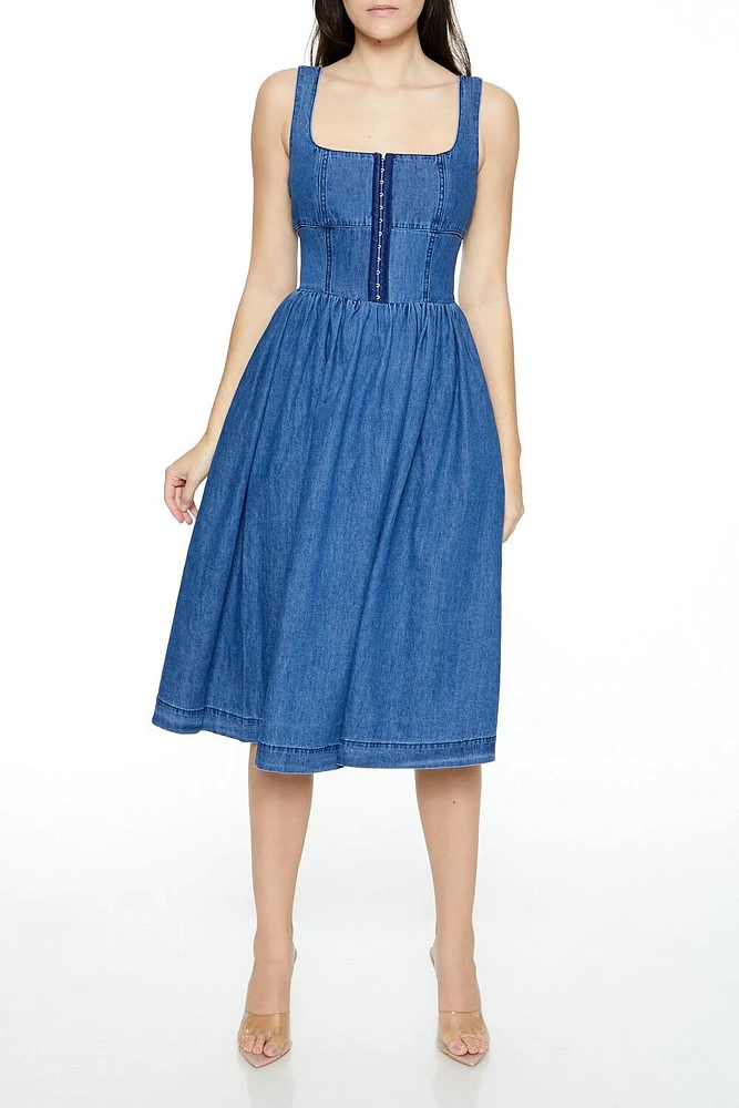 Denim Corset A-Line Midi Dress