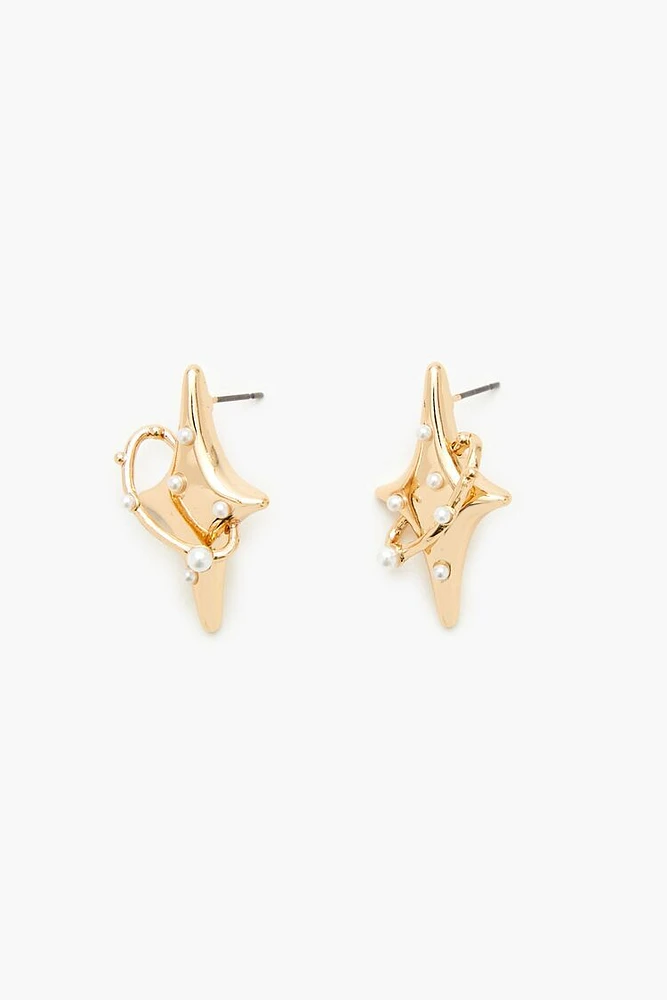 Faux Pearl Star Stud Earrings