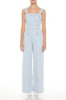 Pinstriped Denim Wide-Leg Jumpsuit