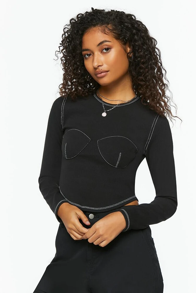 Bustier-Stitched Long-Sleeve Top