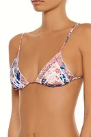 Boho Paisley Picot-Trim Triangle Bikini Top