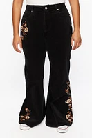 Plus Floral Embroidered Flare Pants