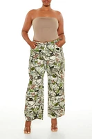 Plus Leaf Print Cargo Pants