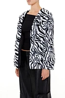 Zebra Print Faux Fur Coat