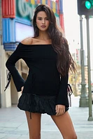 Lace-Up Off-the-Shoulder Sweater