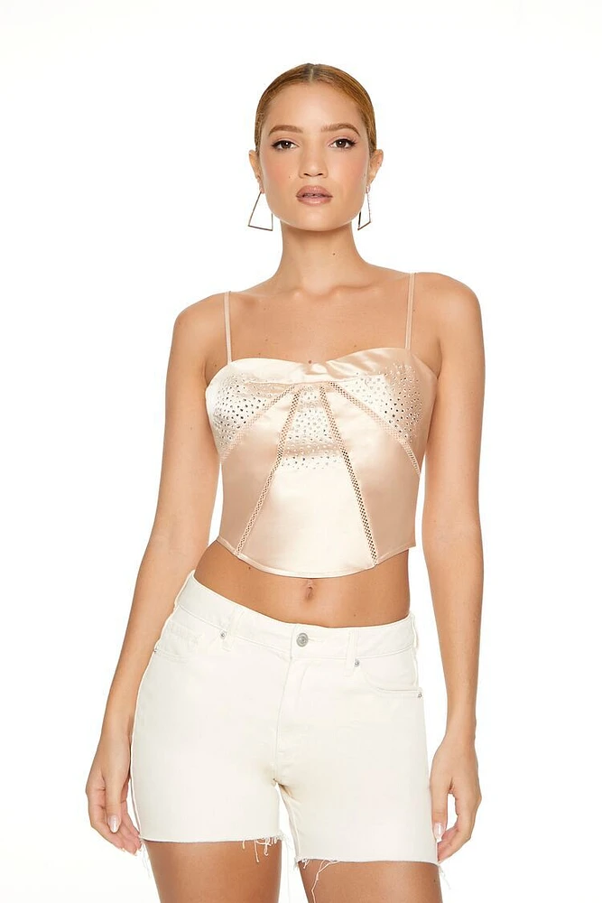 Satin Rhinestone Cropped Cami