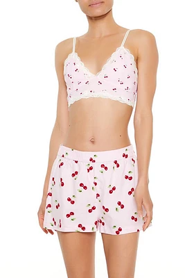 Lace-Trim Cherry Print Bralette