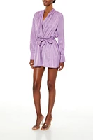 Satin Long-Sleeve Wrap Romper