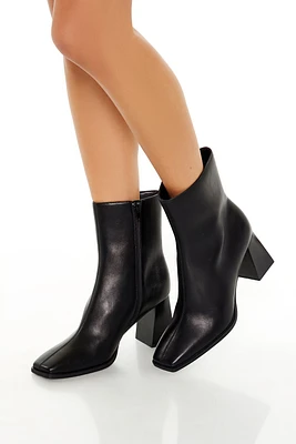 Faux Leather Square-Toe Booties