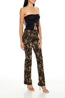 Ruched Camo Print Flare Pants