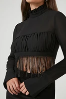 Fringe Mock Neck Crop Top