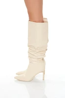 Ruched Faux Leather Stiletto Boots