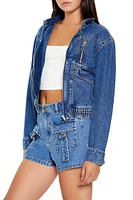 Cropped Denim Zip-Up Bomber Jacket