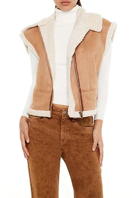 Faux Suede & Shearling Zip-Up Vest