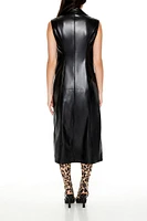 Notched Faux Leather Longline Vest