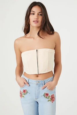 Satin Zip-Up Tube Top