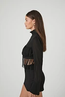 Fringe Mock Neck Crop Top