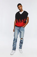 Frayed Patchwork Slim-Fit Jeans