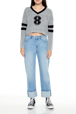 Cuffed Mid-Rise Straight Jeans