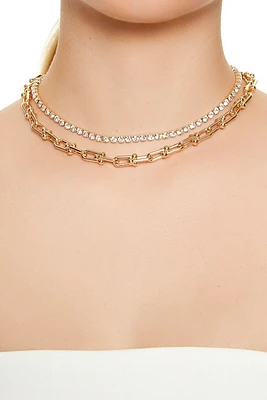 Rhinestone & Anchor Chain Necklace