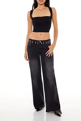 Chain-Trim Low-Rise Baggy Jeans