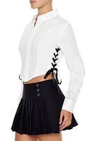 Lace-Up Ribbon Cropped Shirt