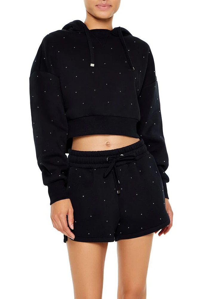 Active Rhinestone Cropped Hoodie