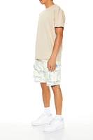 Bleach Dye Denim Cargo Shorts