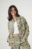 Oversized Twill Camo Print Shacket