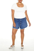 Plus Frayed Denim Shorts