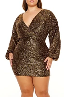 Plus Sequin Surplice Mini Dress