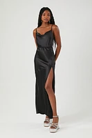 Satin Leg-Slit Maxi Dress