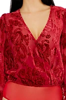 Flocked Paisley Surplice Bodysuit