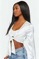 Satin Tie-Front Crop Top