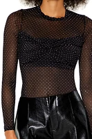 Sheer Mesh Rhinestone Top