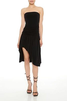 Asymmetrical Strapless Midi Dress